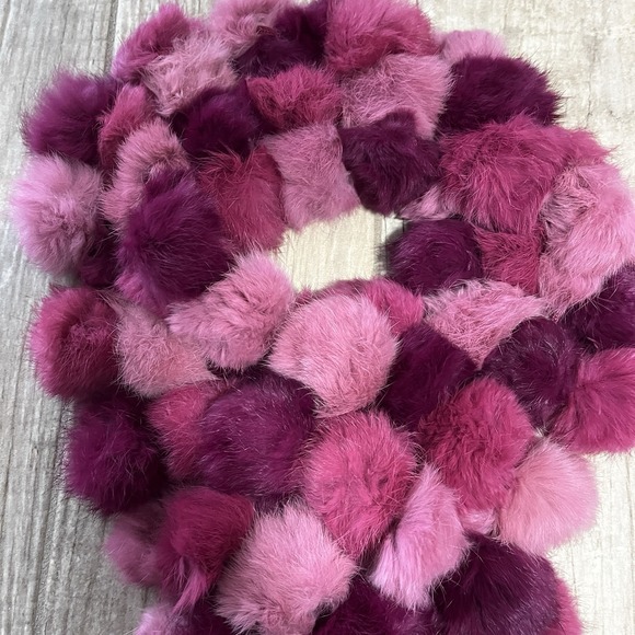 Adrienne Landau 100% Rabbit Fur Pompom Scarf Stole 54x6 Gorgeous Pink/Maroon - Picture 1 of 6